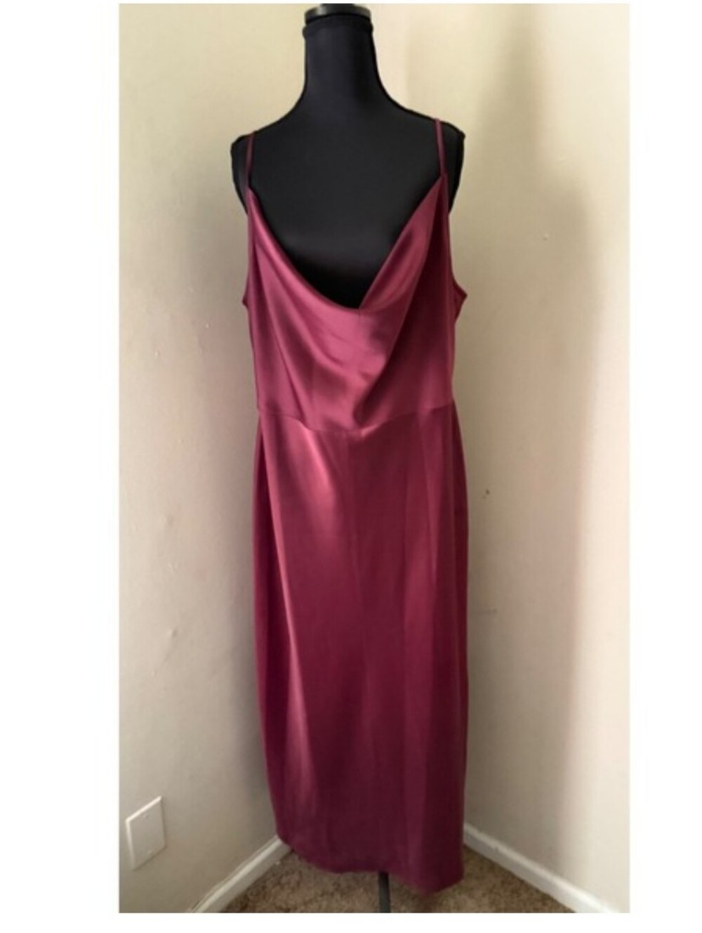 BHLDN size 16 Satin Cowl Neck Slip Dress in Burgundy